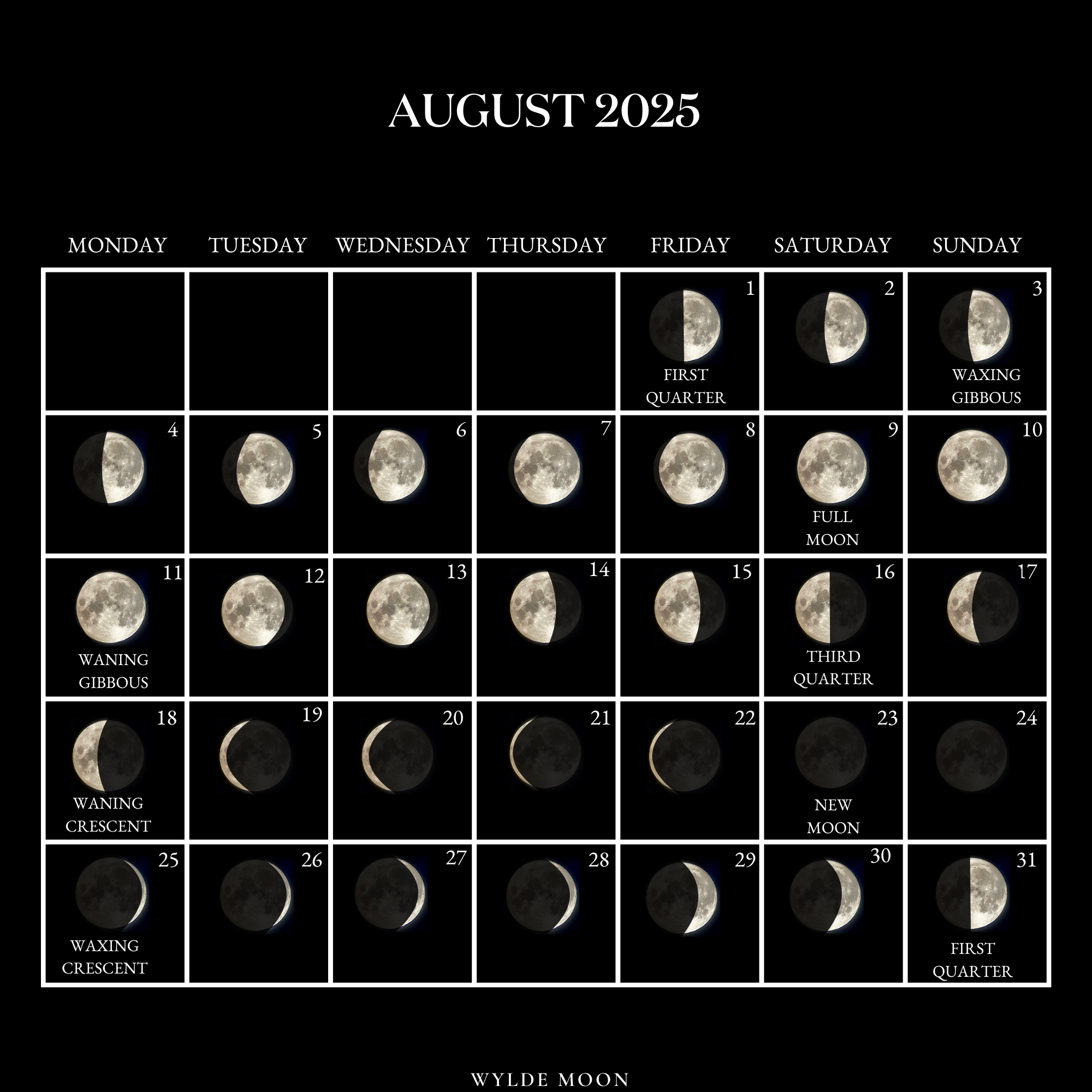 2025 Moon Calendar - Every Phase And Stage Of The Moon within August 2025 Moon Calendar