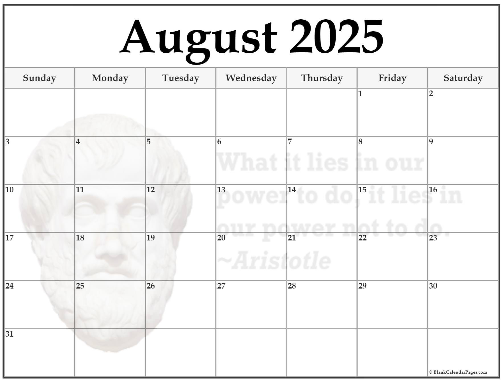24+ August 2025 Quote Calendars with regard to Blank Calendar Pages August 2025