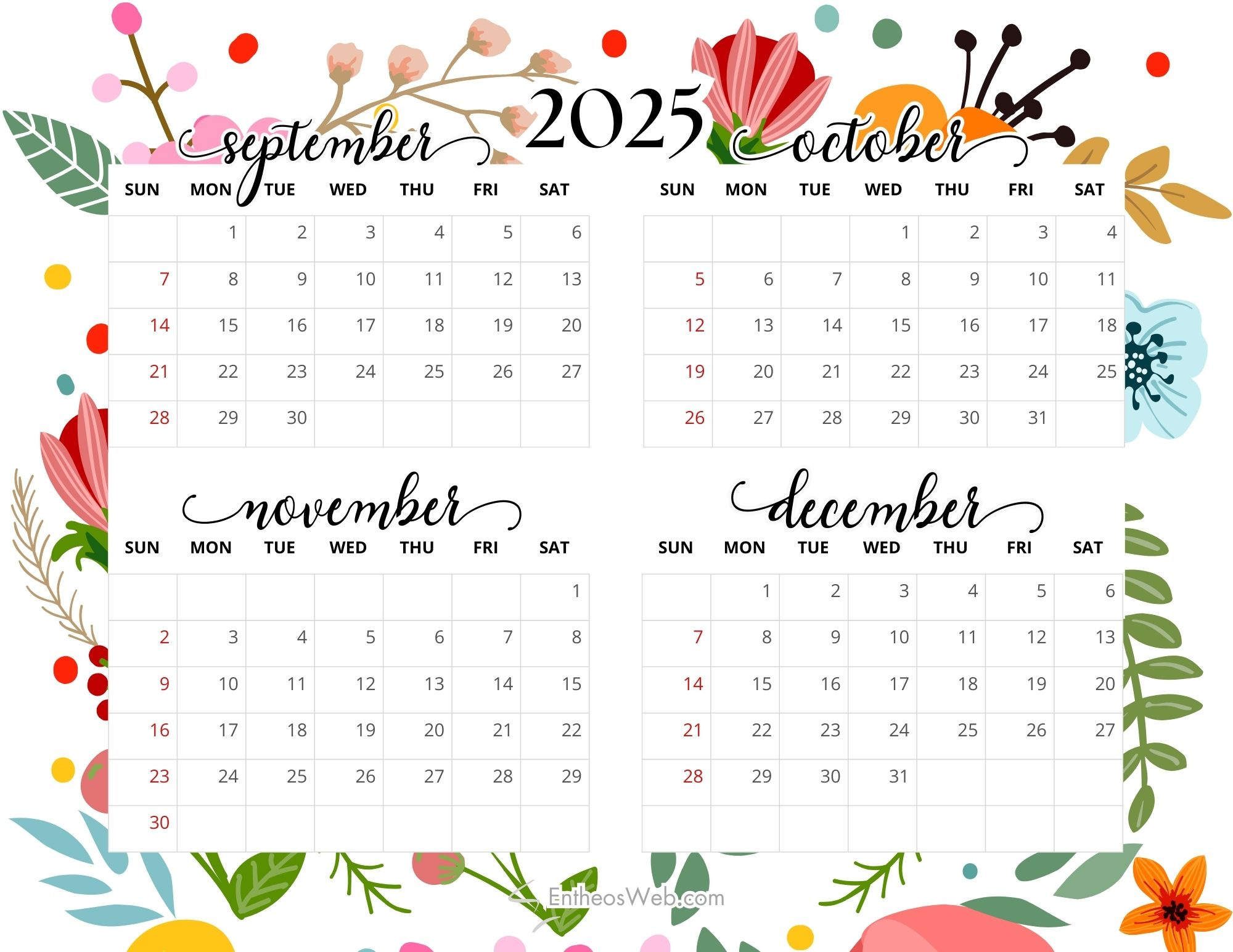 4 Month Calendar Printables – September, October, November And within August September October November December 2025 Calendar