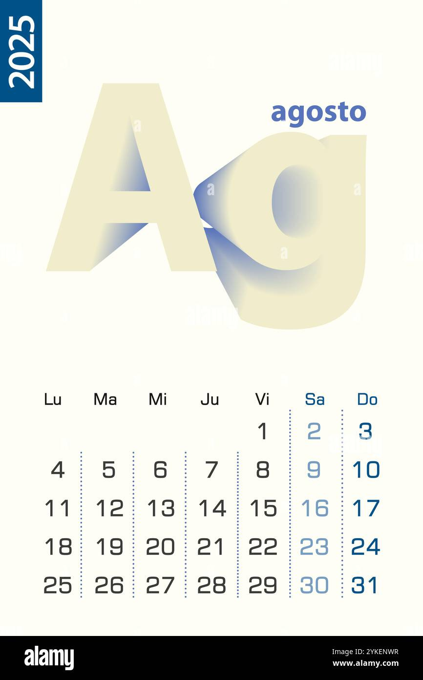Agosto 2025 Stock Vector Images - Alamy with August 2025 Calendar in Spanish