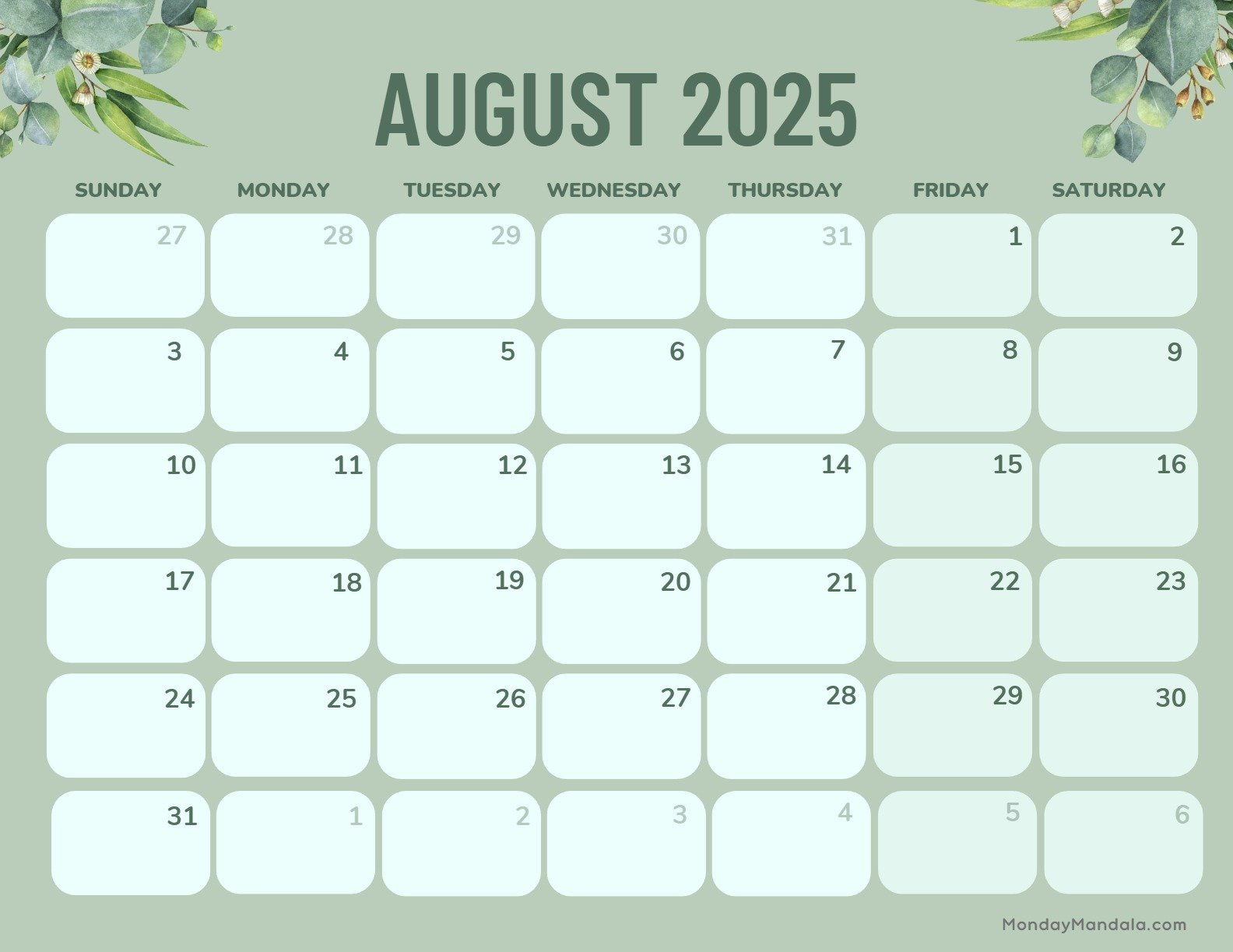 August 2025 Calendar (52 Free Pdf Printables) with regard to World of Printables August 2025 Calendar