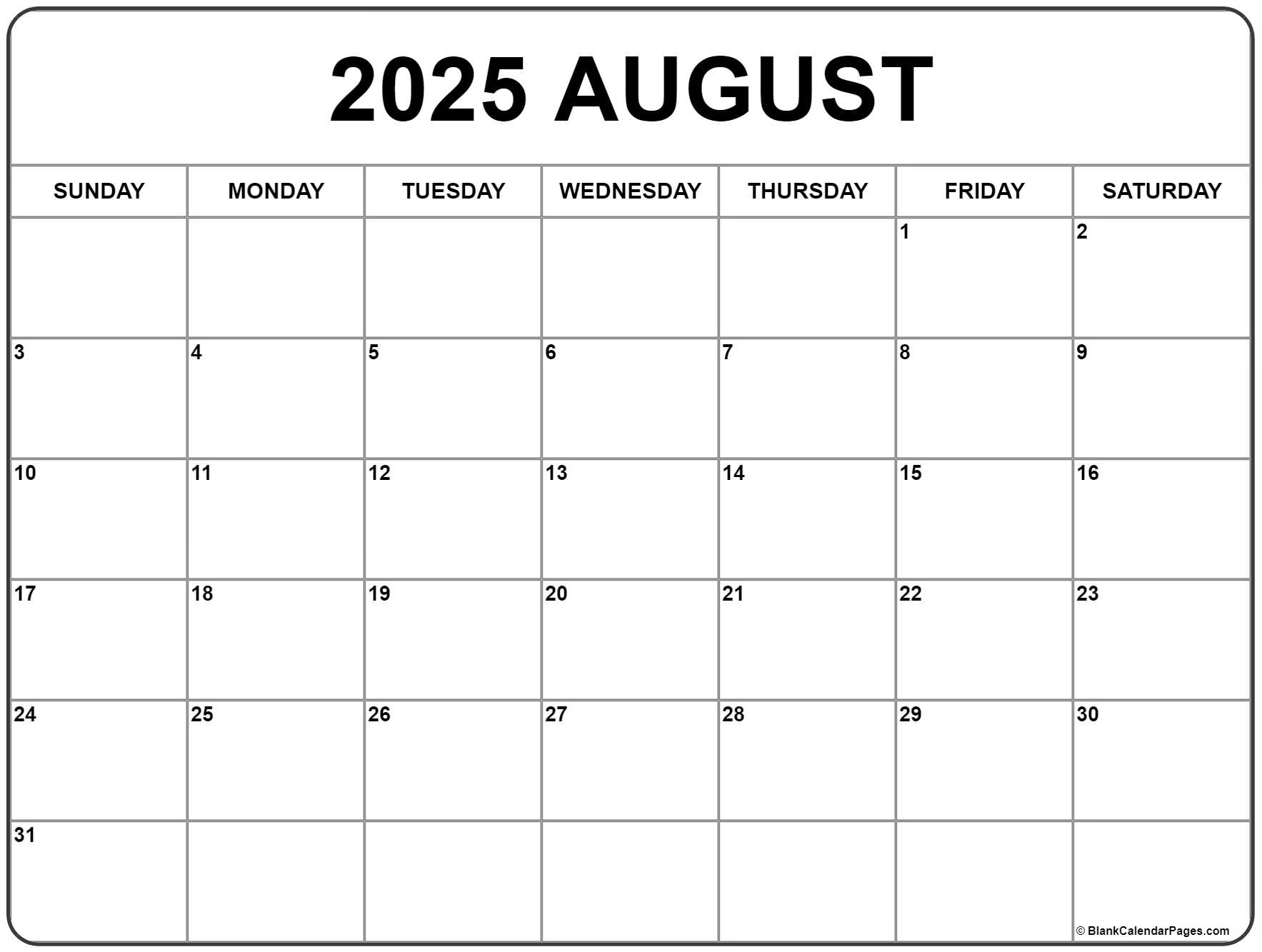 August 2025 Calendar | Free Printable Calendars throughout Calendar Page For August 2025