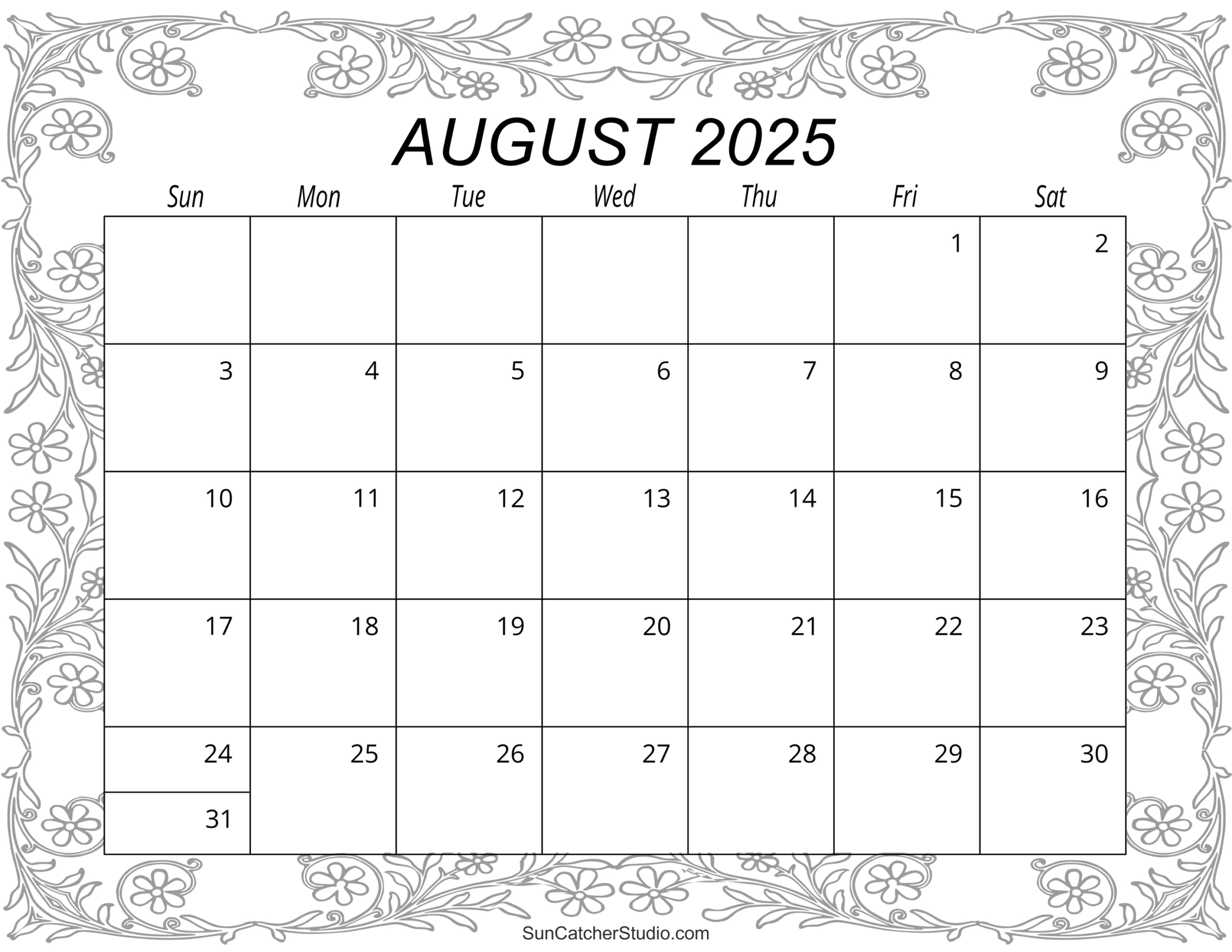 August 2025 Calendar (Free Printable) – Free Printables, Monograms intended for August 2025 Coloring Calendar