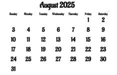 August 2025 Calendar – Free Printable Pdf, Xls And Png | Www with August 2025 Calendar Printable Landscape