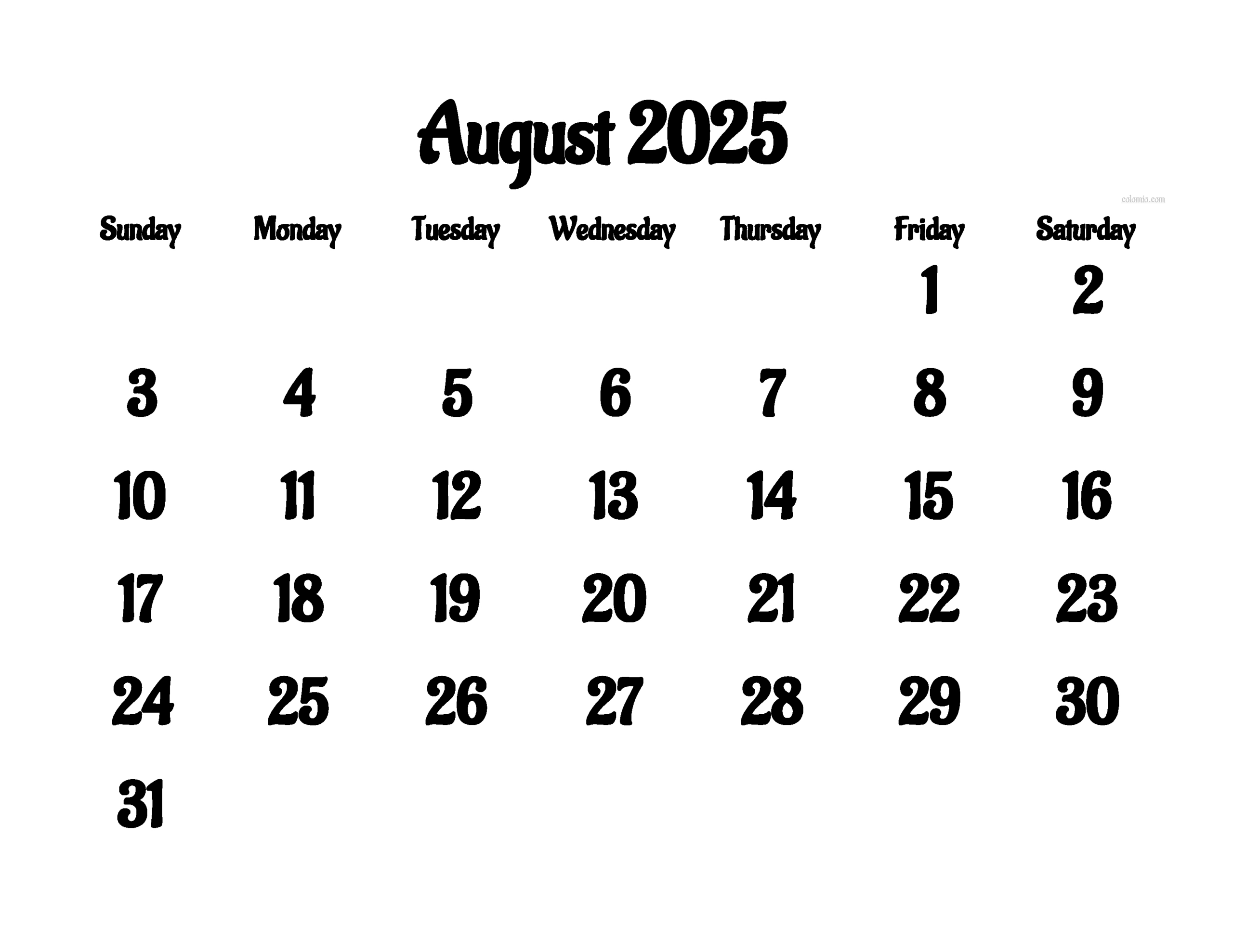August 2025 Calendar - Free Printable Pdf, Xls And Png | Www with Calendar For August of 2025