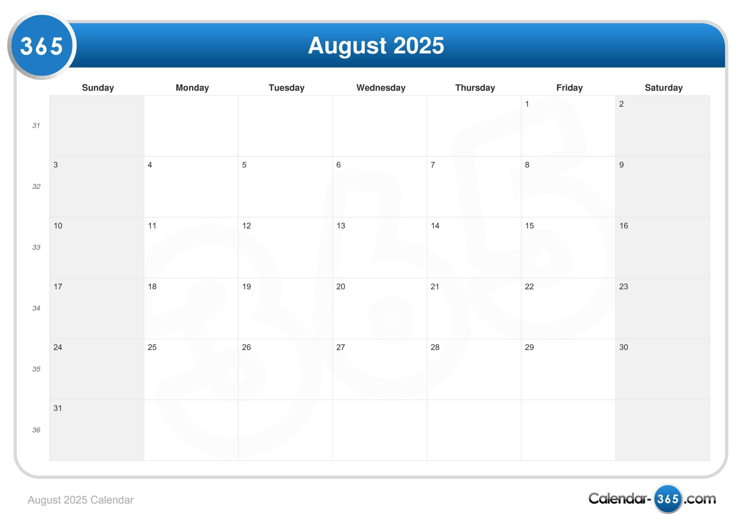 August 2025 Calendar intended for August 16 2025 Calendar