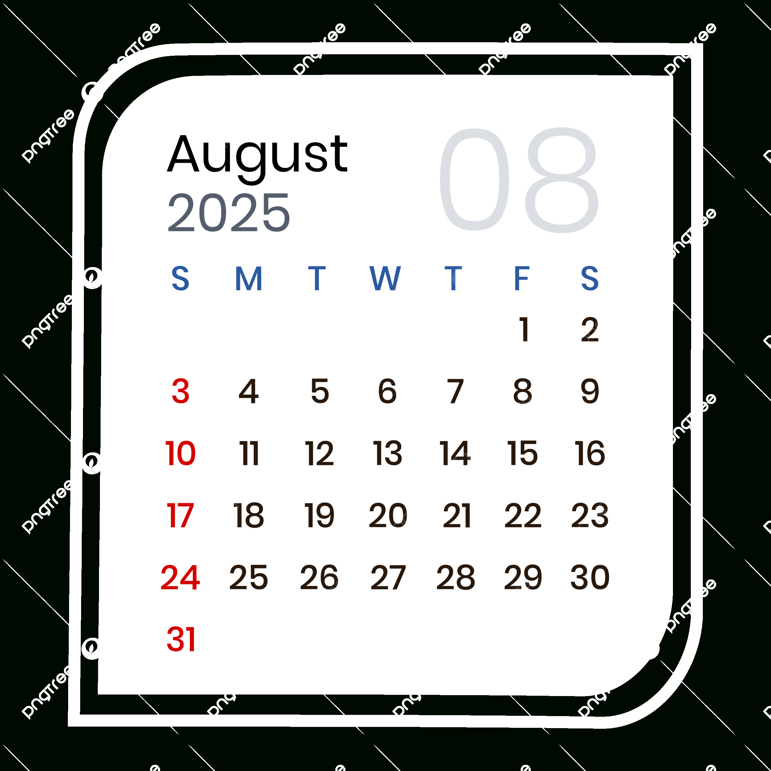 August 2025 Calendar Minimalist Vector, 2025, August Calendar in August 2025 Calendar Png