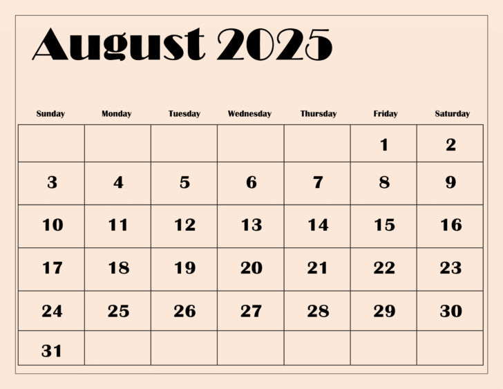 Calendar 2025 For August