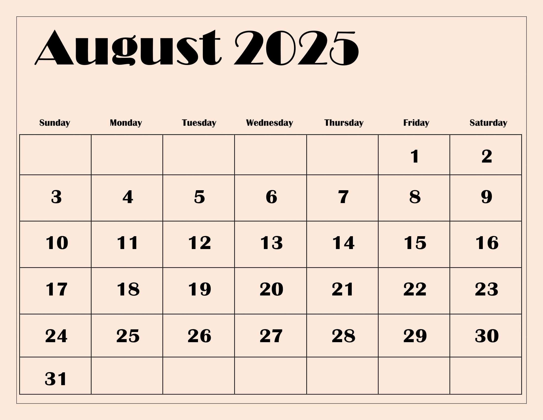 August 2025 Calendar Printable Pdf Template With Holidays inside 2025 Calendar For August