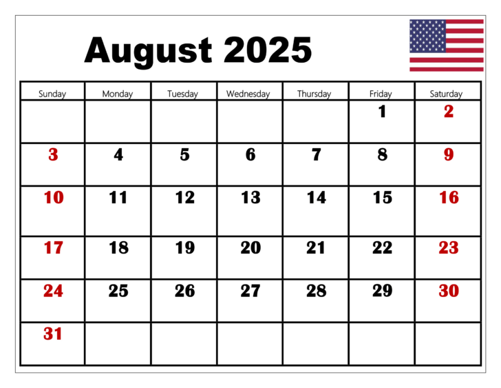 August 2025 Calendar with Holidays