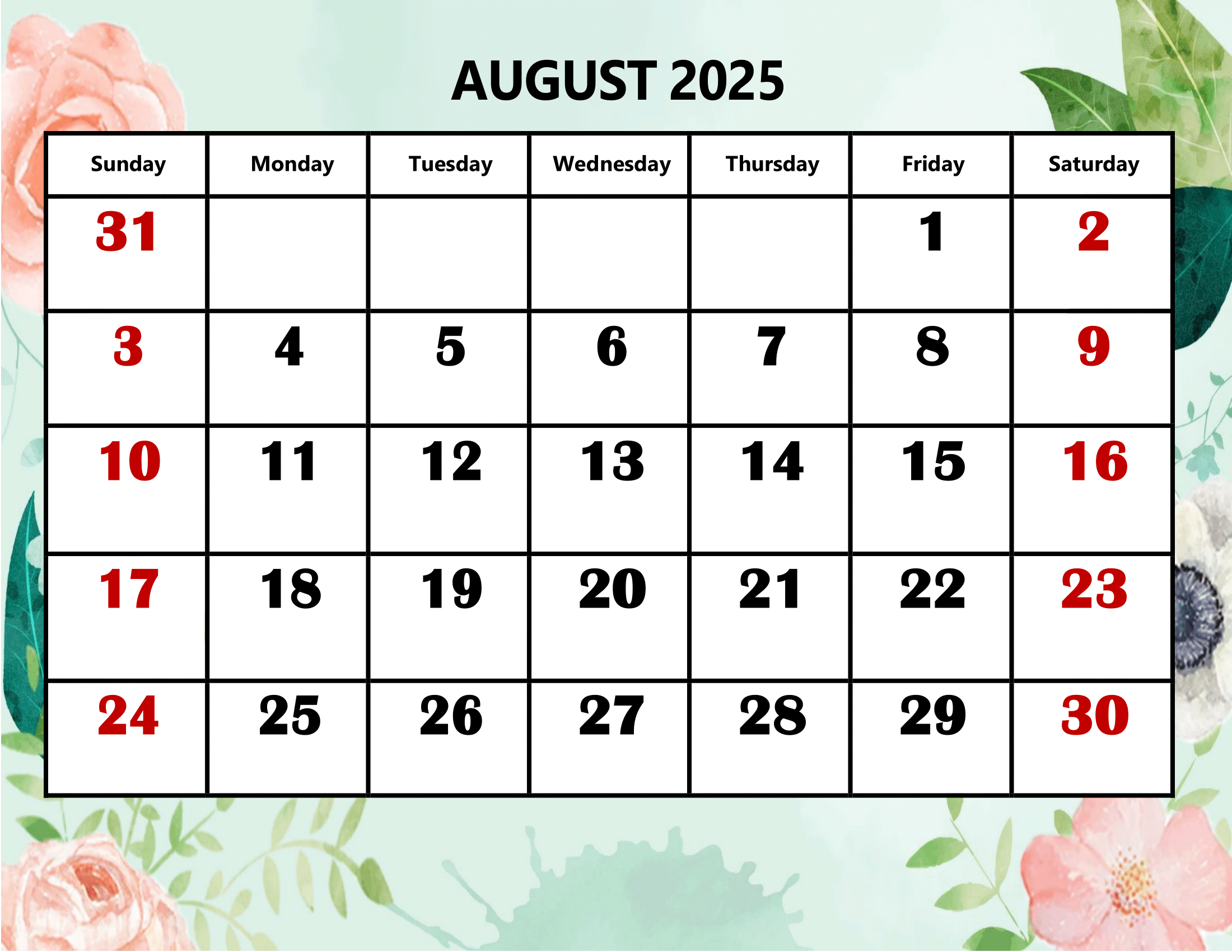 August 2025 Calendar Printable Pdf Template With Holidays with August Calendar 2025 With Holidays Printable
