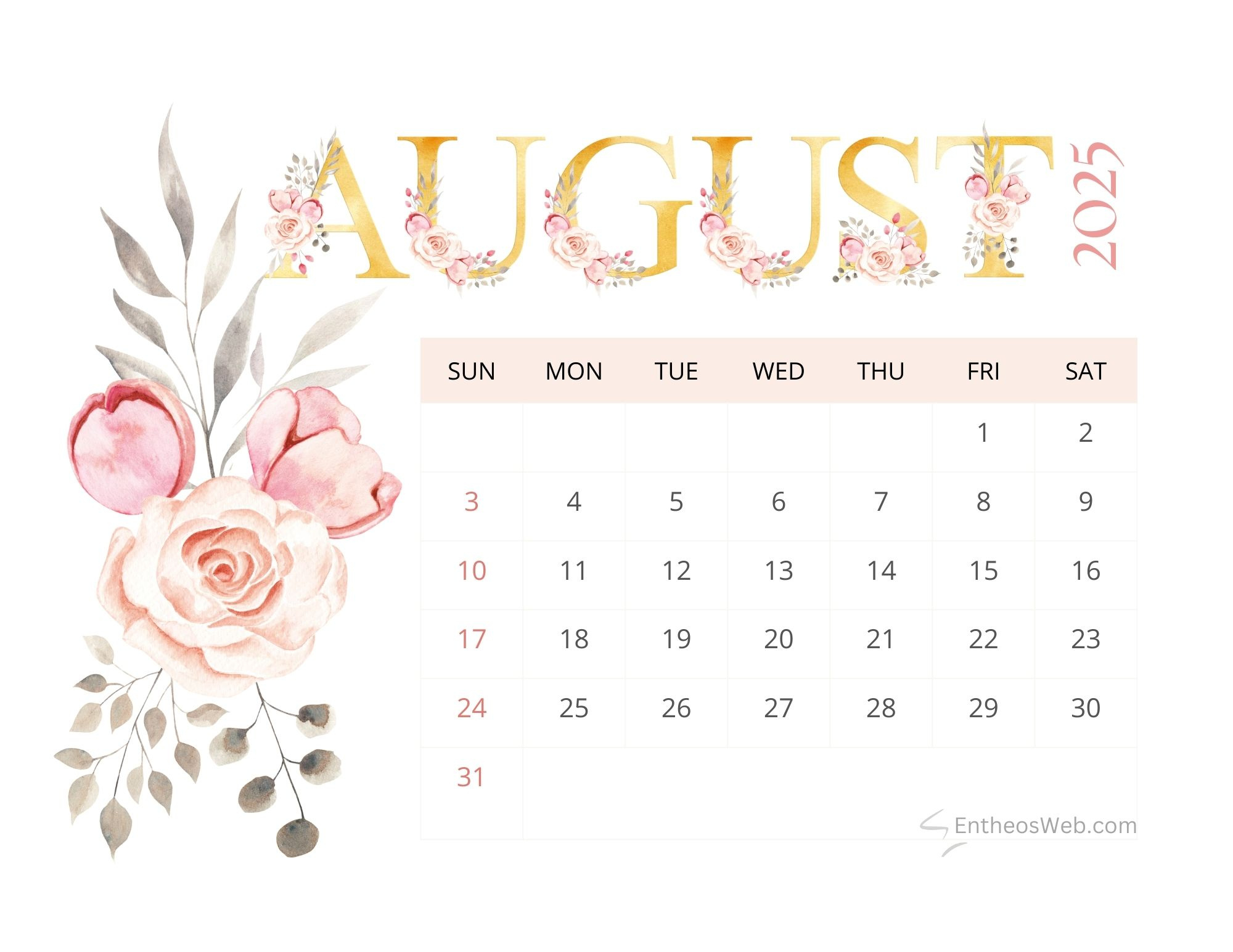 August 2025 Calendar Printables | Entheosweb intended for August Desktop Calendar 2025