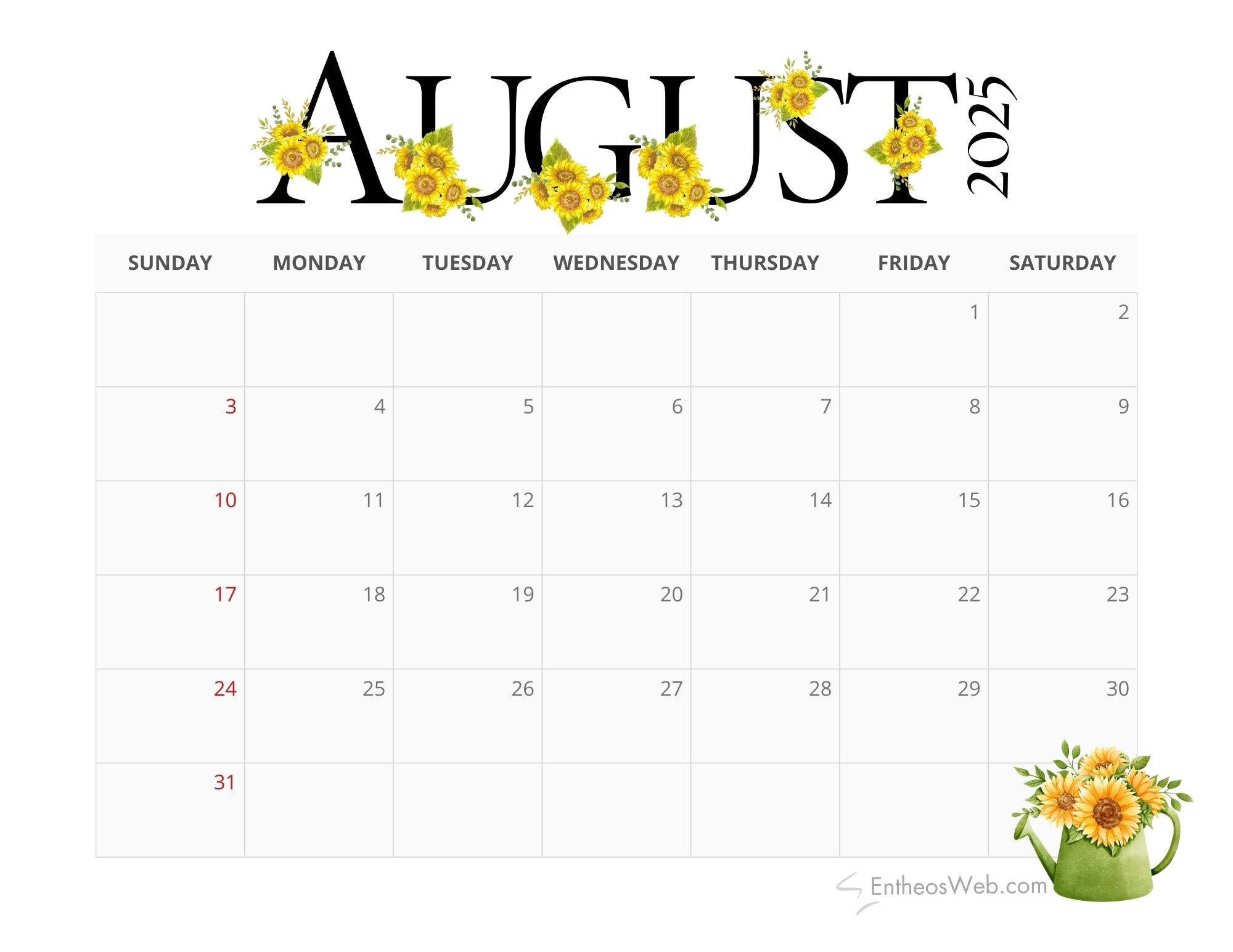 August 2025 Calendar Printables | Entheosweb pertaining to August Printable Calendar Free 2025