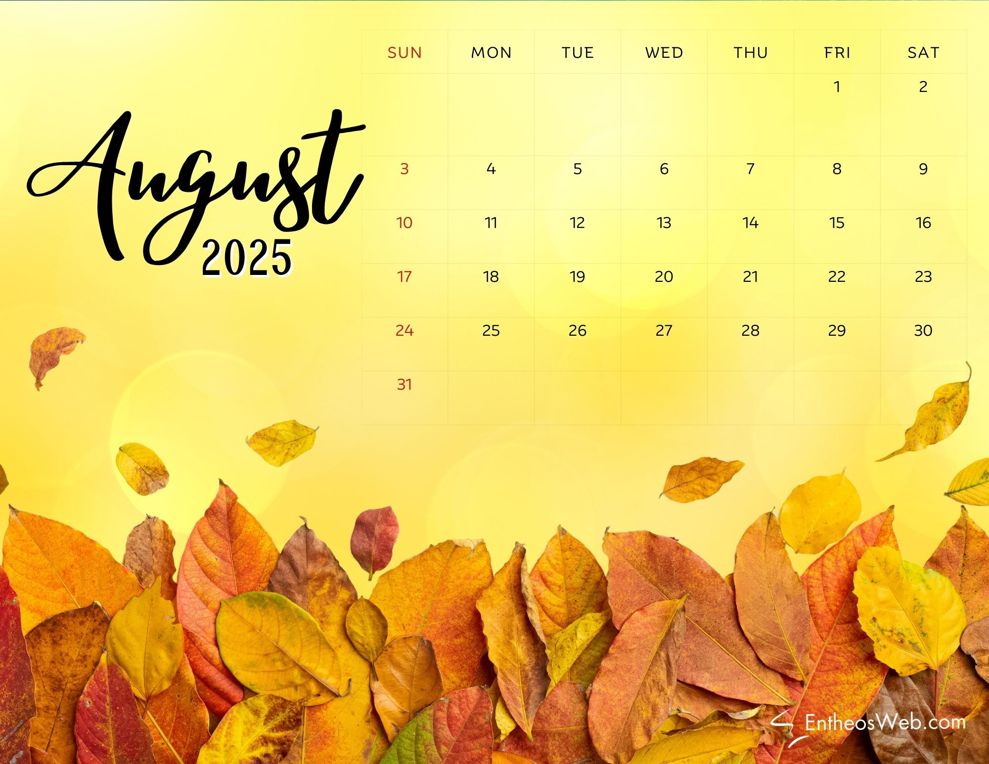 August 2025 Calendar Printables &amp;amp; Wallpapers | Entheosweb with August Calendar Wallpaper 2025