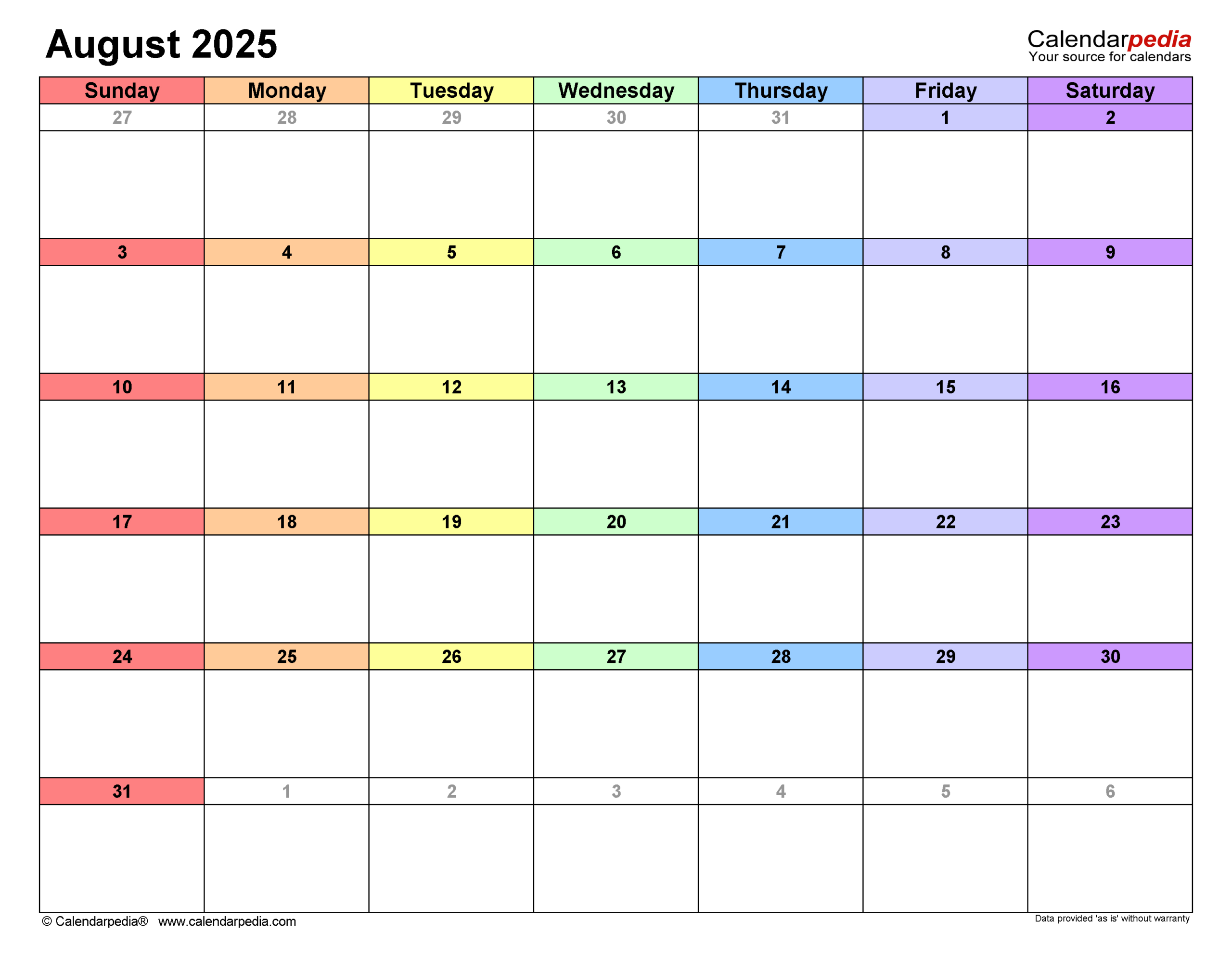 August 2025 Calendar | Templates For Pdf, Excel And Word in August 2025 Calendar Editable Word