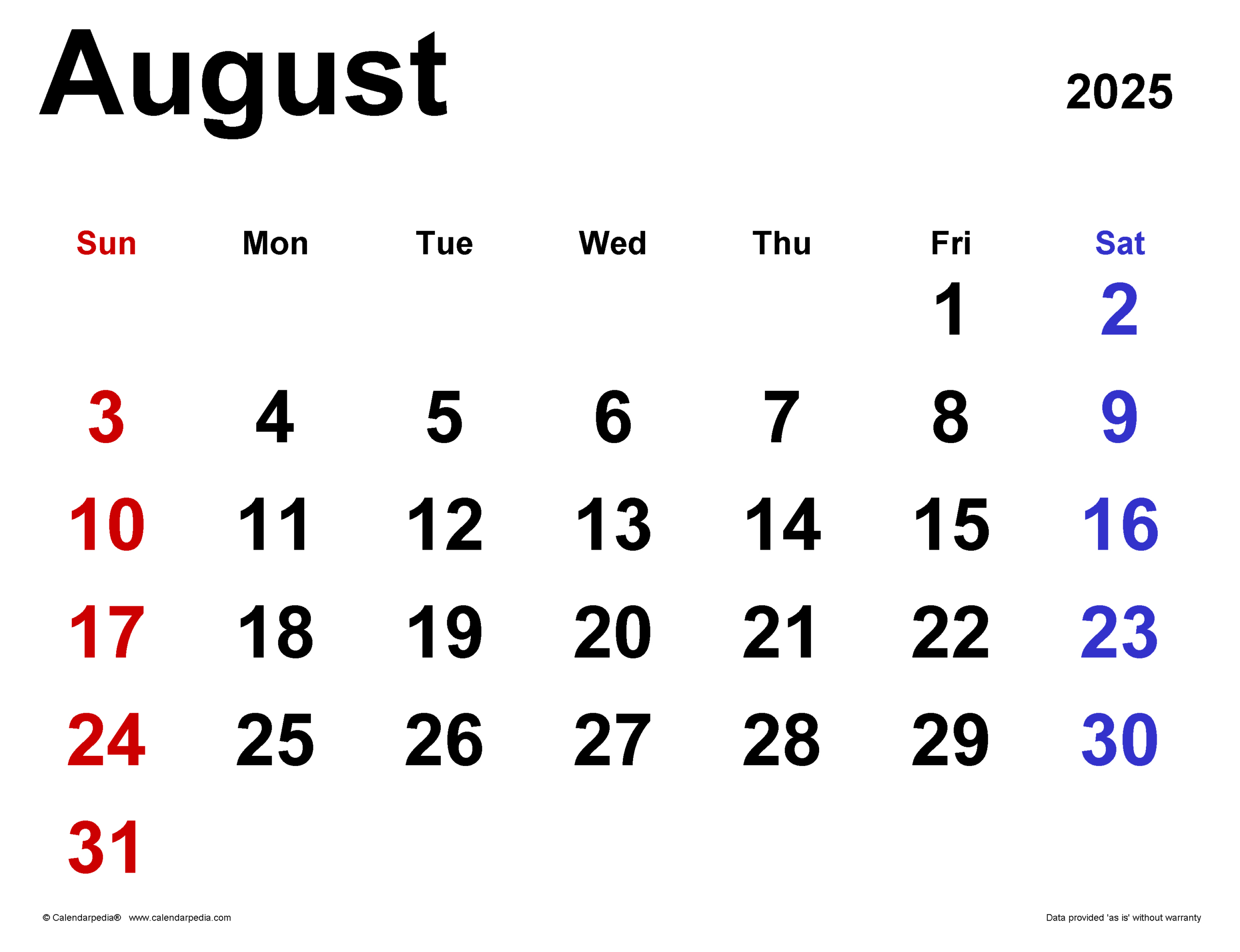 August 2025 Calendar | Templates For Pdf, Excel And Word inside August 6 2025 Calendar