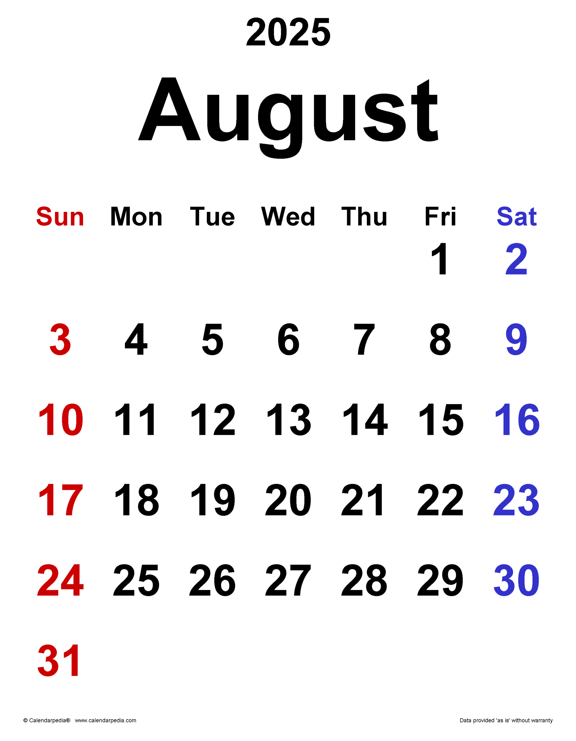 August 2025 Calendar | Templates For Pdf, Excel And Word intended for August 8 2025 Calendar