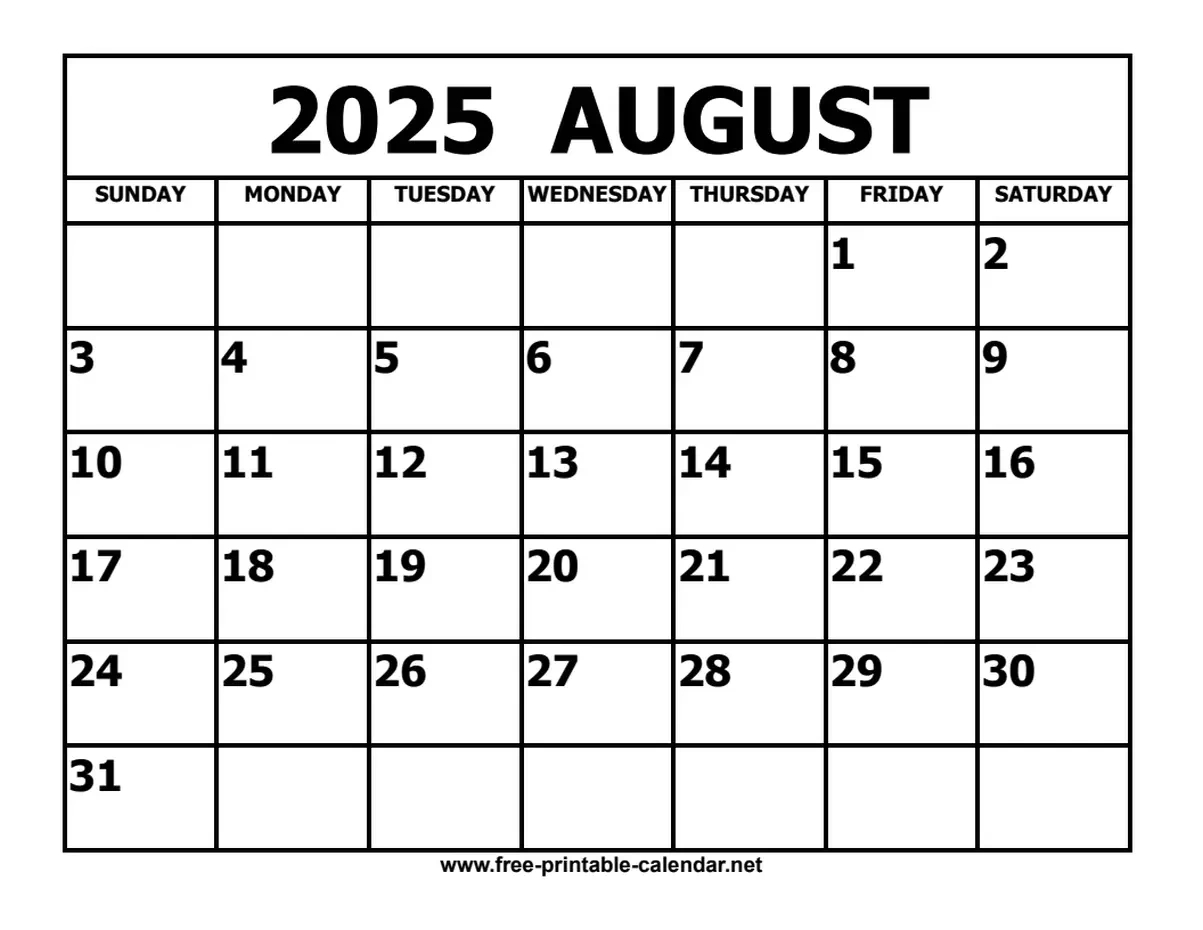 August 2025 Calendar with August 5 2025 Calendar