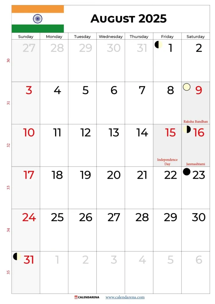 Holiday Calendar For August 2025
