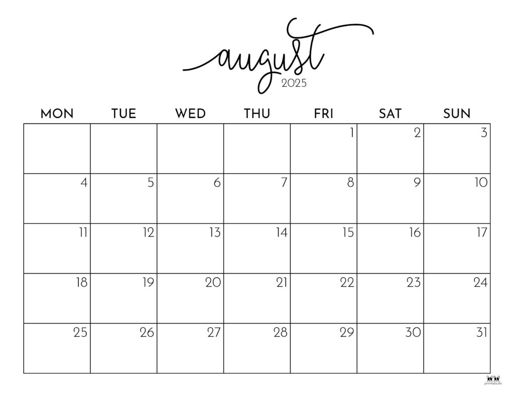 August 2025 Calendars - 107 Free Printables | Printabulls intended for Cute August 2025 Calendar