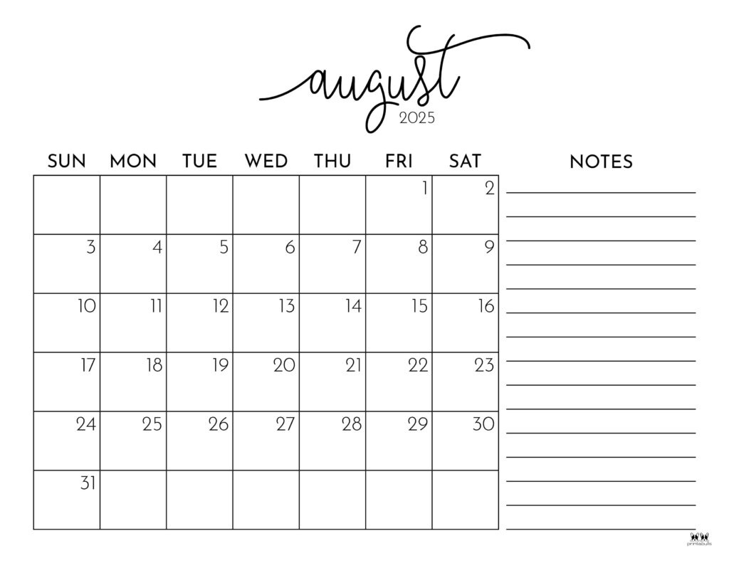 August 2025 Calendars - 107 Free Printables | Printabulls throughout August 2025 Calendar with Lines
