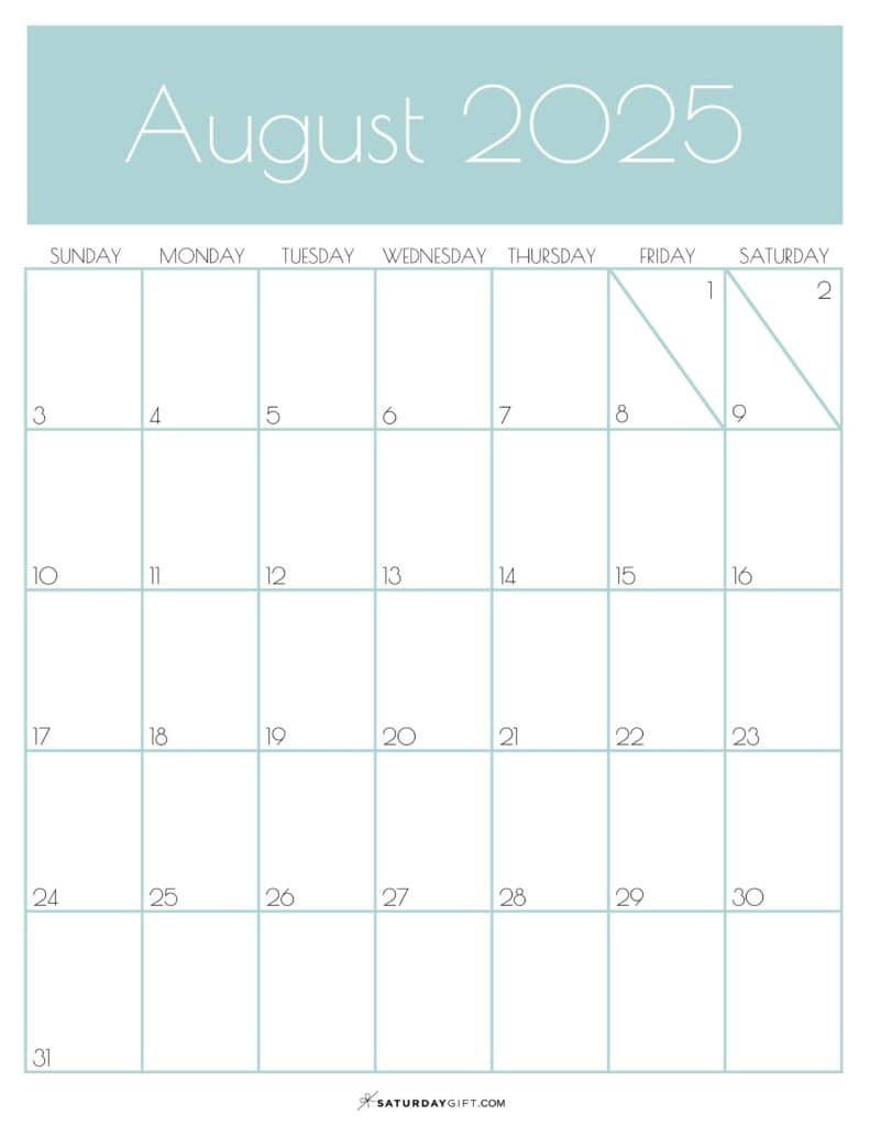 August 2025 Calendars - 23 Cute Free Printable Pdfs | Saturdaygift for August 2025 Calendar Portrait