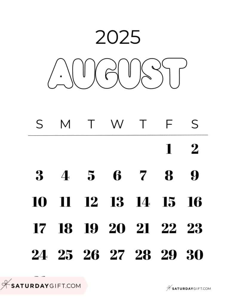 August 2025 Calendars - 23 Cute Free Printable Pdfs | Saturdaygift for August Calendar 2025 Cute