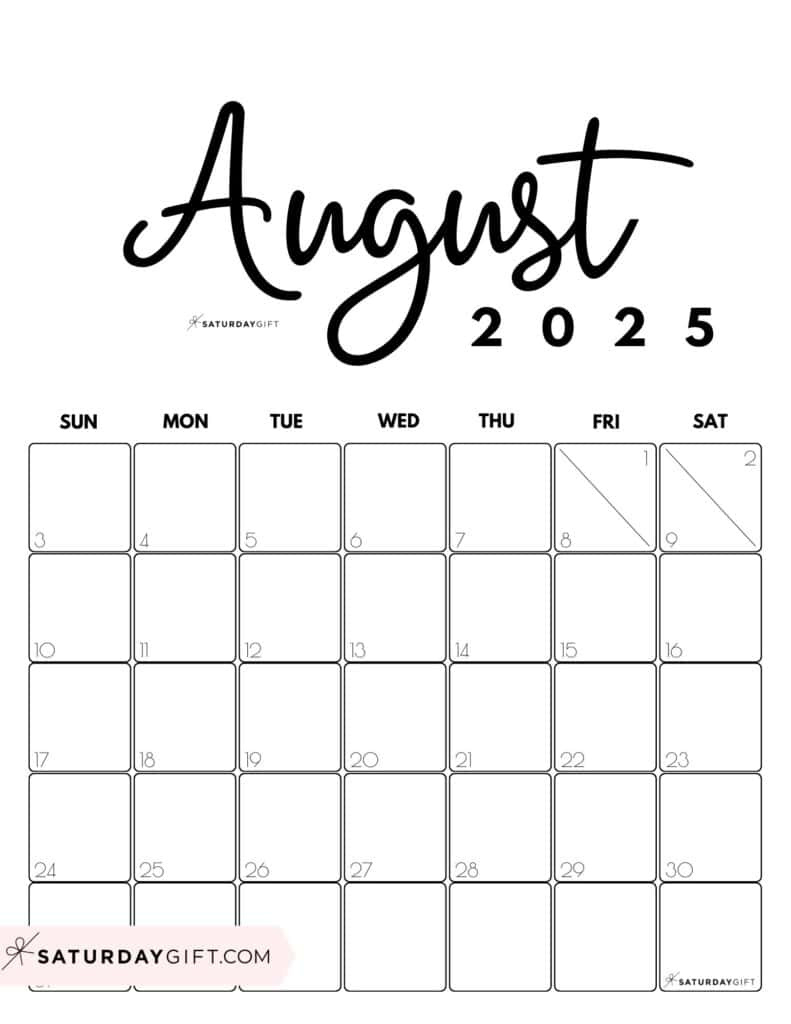August 2025 Calendars - 23 Cute Free Printable Pdfs | Saturdaygift with regard to National Day Calendar August 2025