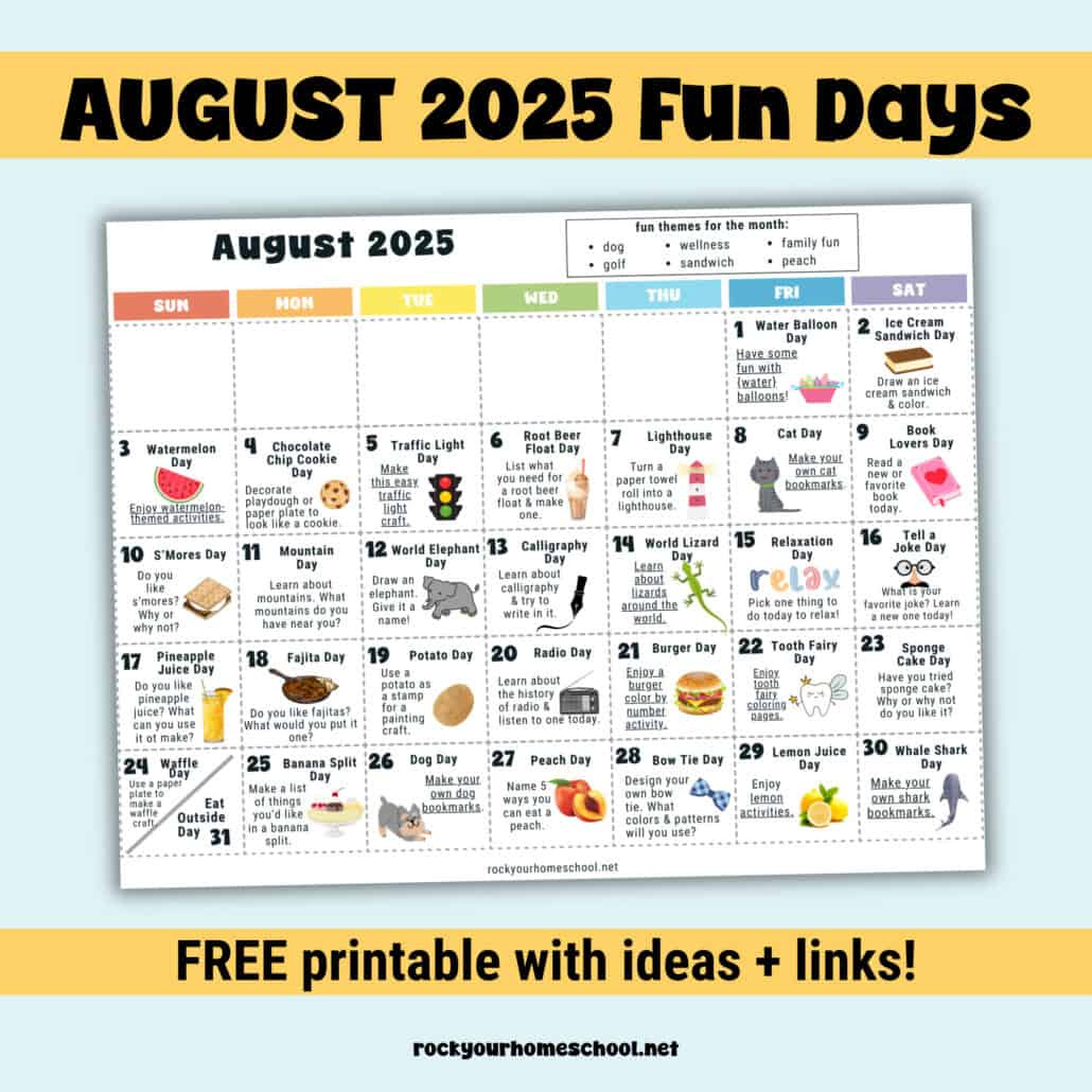 August 2025 Fun Days Calendar (Color) - Rock Your Homeschool in August National Day Calendar 2025