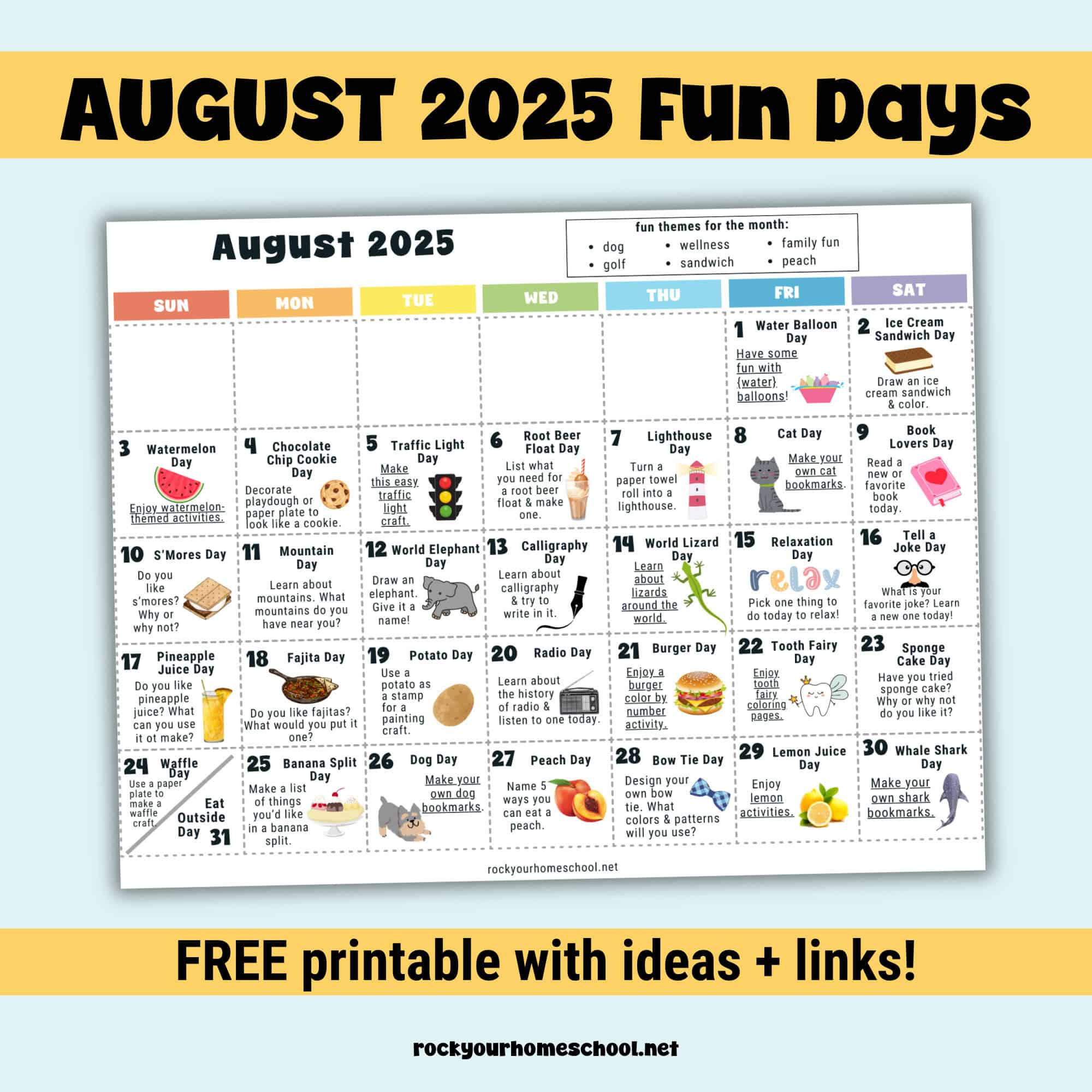 August 2025 Fun Days Calendar (Color) - Rock Your Homeschool with National Day Calendar August 2025