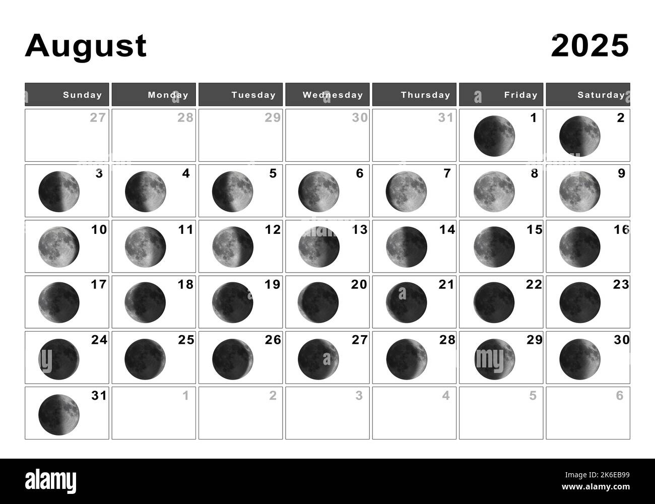 August 2025 Lunar Calendar, Moon Cycles, Moon Phases Stock Photo regarding August 2025 Moon Calendar