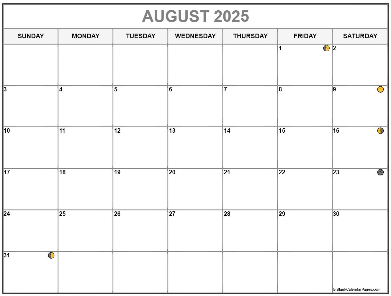 August 2025 Lunar Calendar | Moon Phase Calendar with Moon Calendar For August 2025