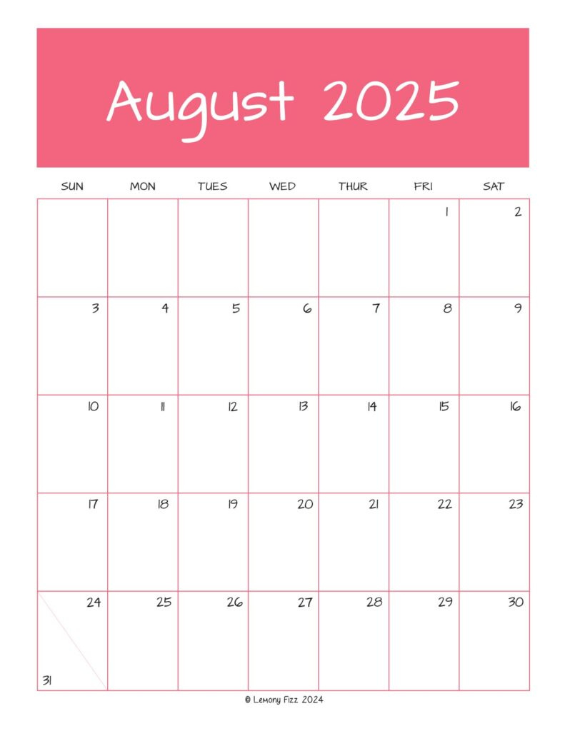 August 2025 Monthly Calendar To Print in August 2025 Vertical Calendar