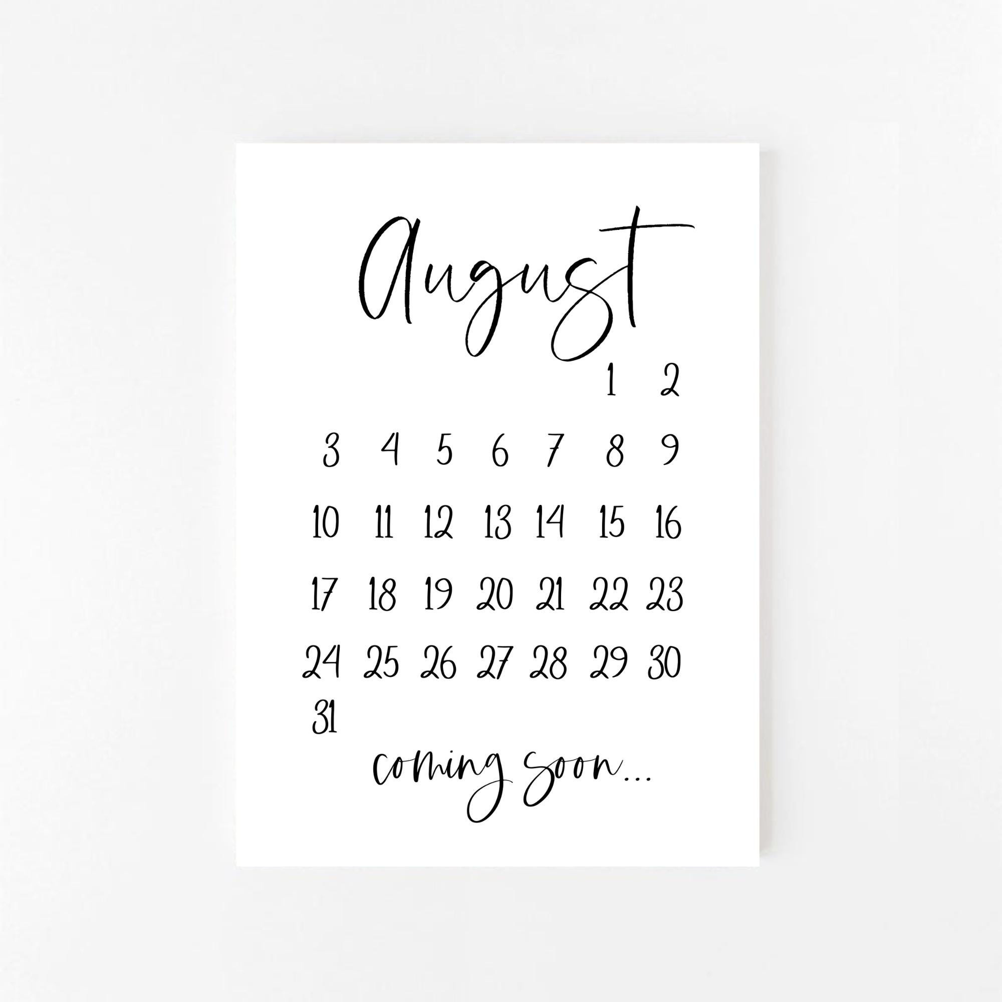 August 2025 Schwangerschaftsankündigung Printable | August inside August 2025 Calendar Save The Date
