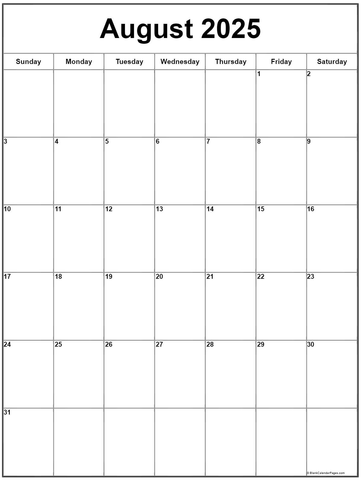 August 2025 Vertical Calendar | Portrait for August 2025 Vertical Calendar