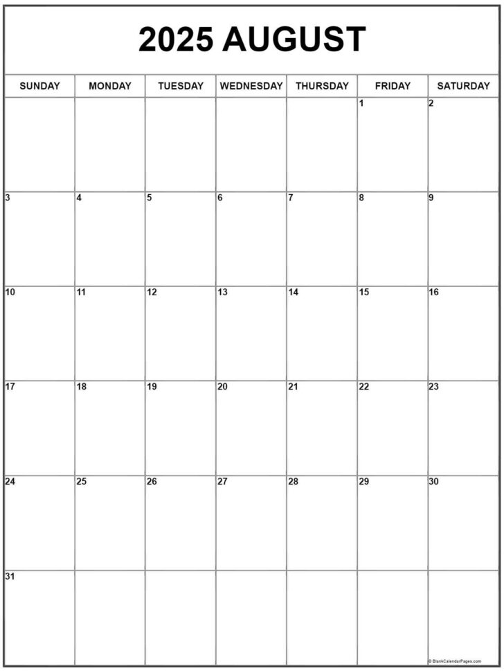 Editable Calendar August 2025