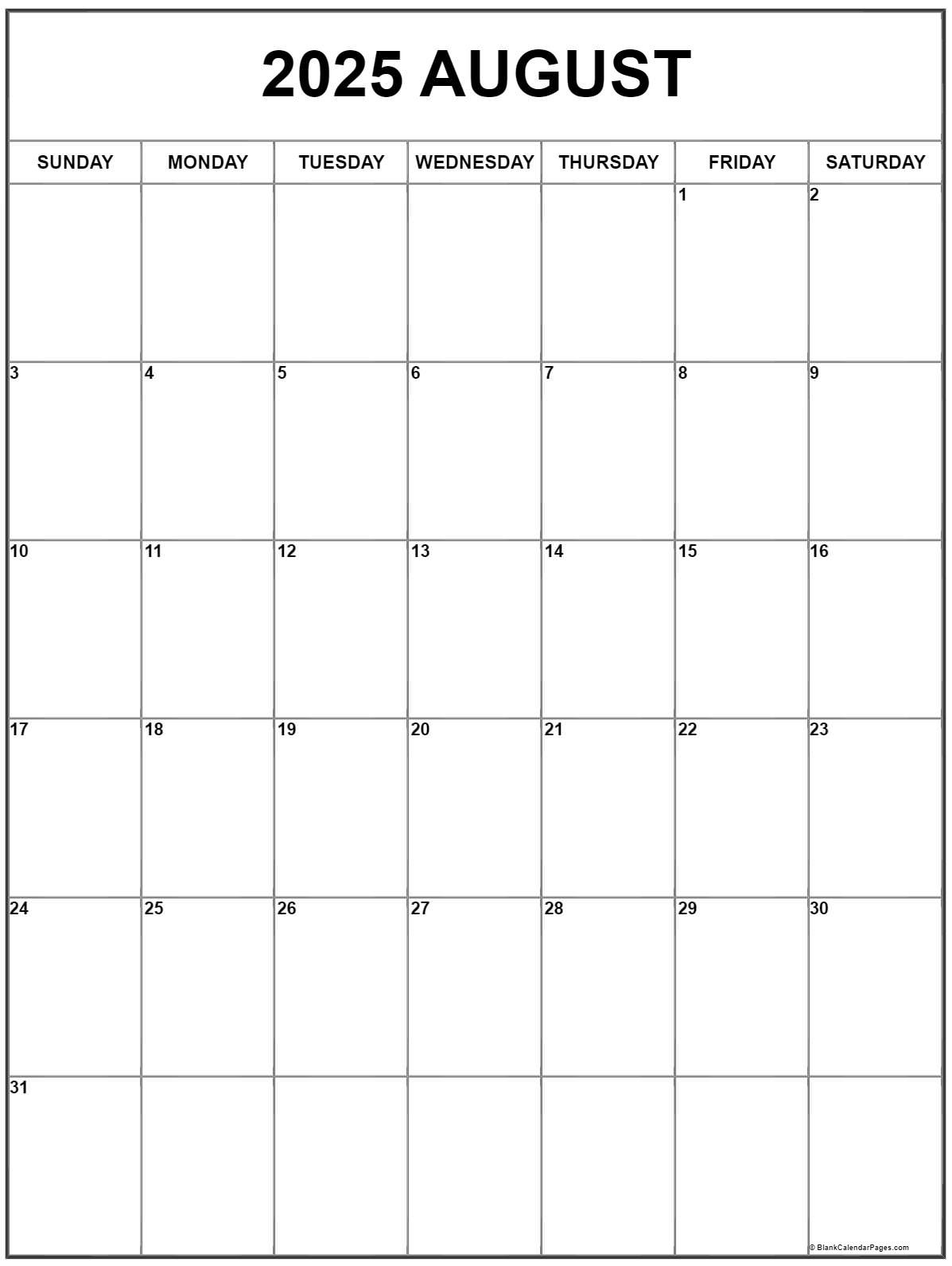August 2025 Vertical Calendar | Portrait with regard to August 2025 Calendar Free Print