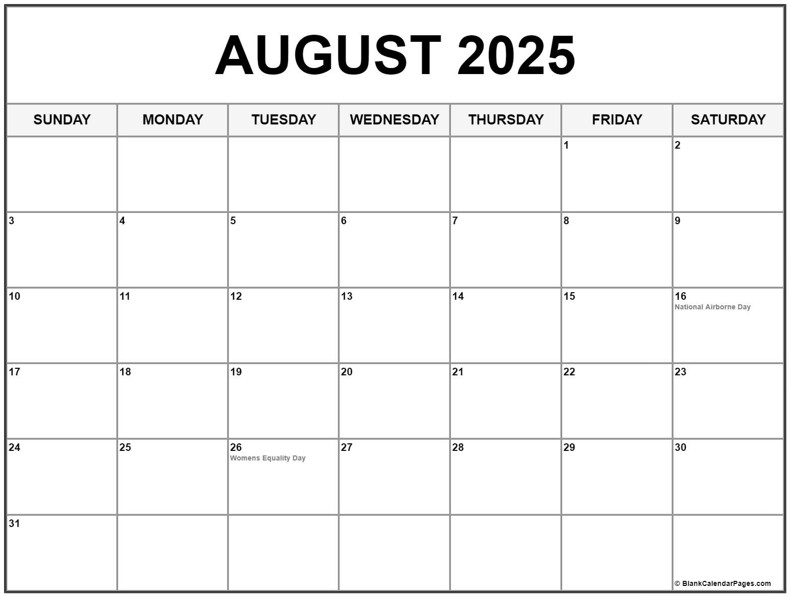 August 2025 With Holidays Calendar regarding August 2025 Calendar Holidays