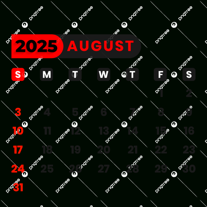 August 2025 Calendar Transparent Background