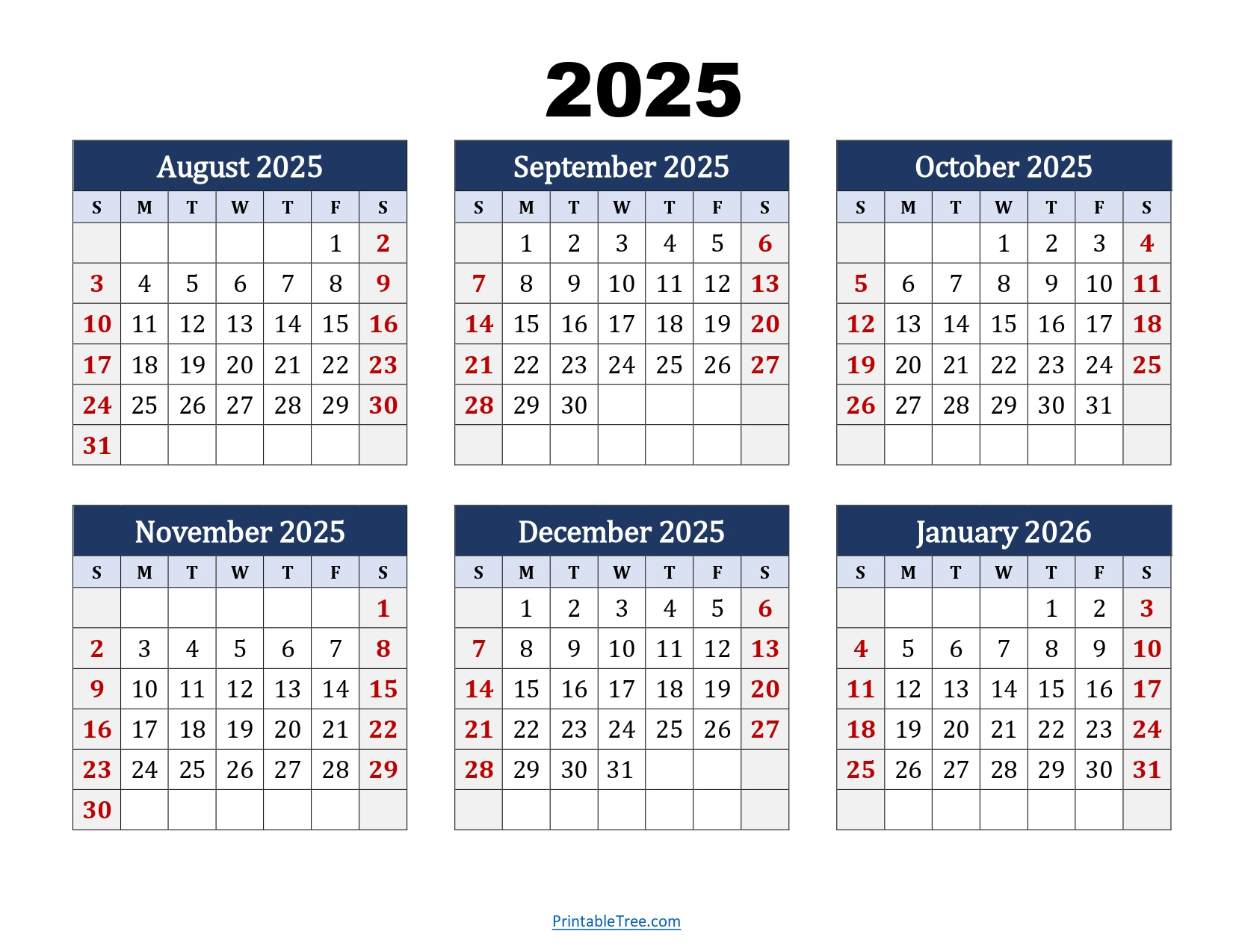 August To January 2026 Calendar Printable Pdf | Six Months Calendar pertaining to August 2025 - August 2026 Calendar