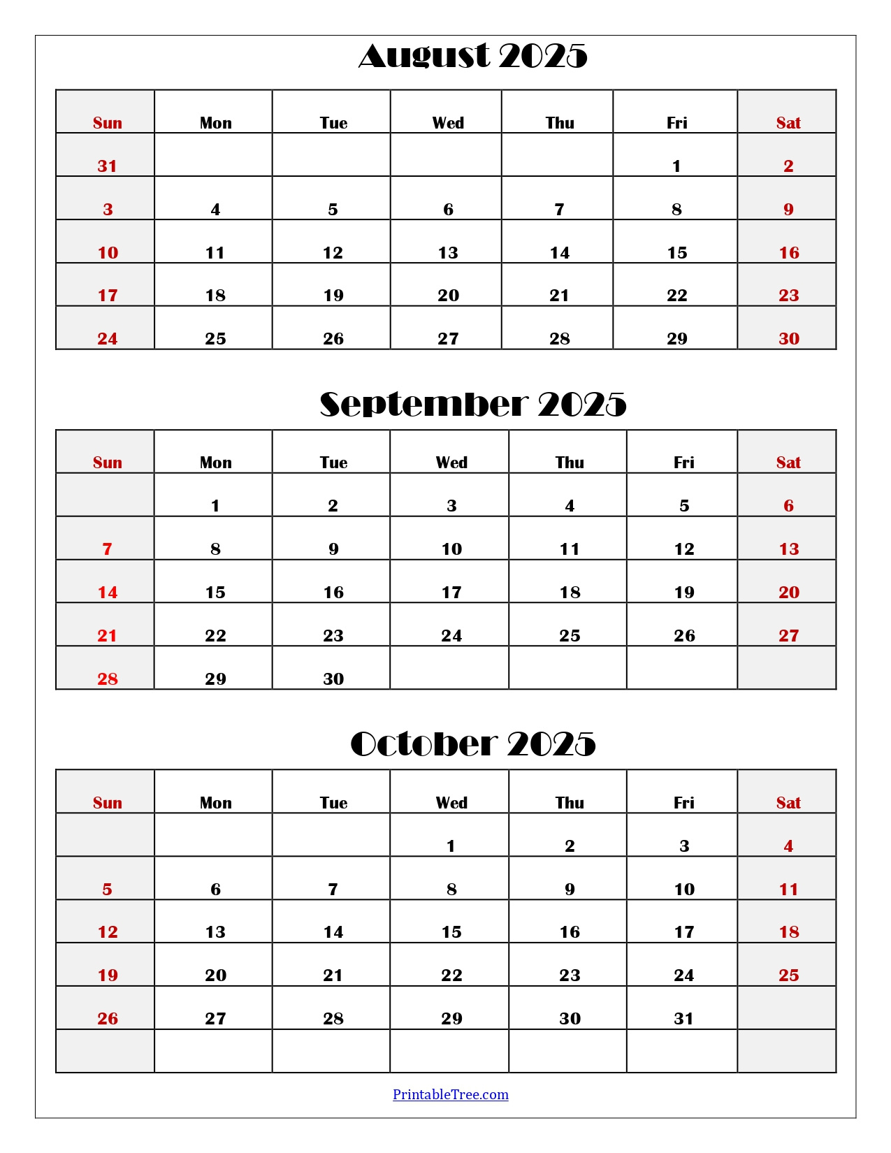 August To October 2025 Calendar Printable Pdf | Three Months Calendar intended for August To October 2025 Calendar Printable