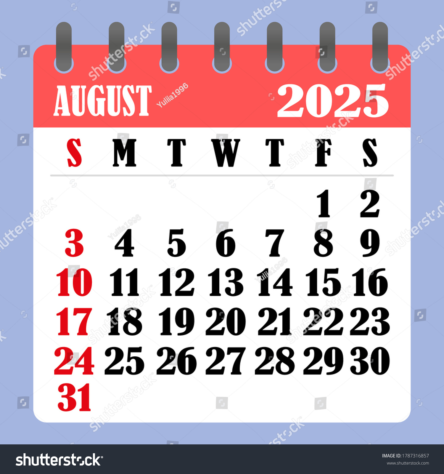 Briefkalender Für August 2025. Die Woche: Stock-Vektorgrafik regarding August 5 2025 Calendar