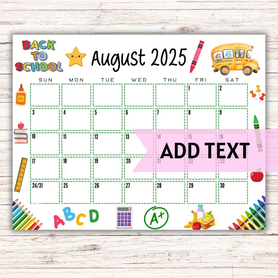 Editable Printable August Calendar 2025 | Colorful Back To School Calendar | Classroom Calendar | August 2025 Calendar | Fillable Calendar - Etsy intended for August 2025 Calendar Decoration Ideas