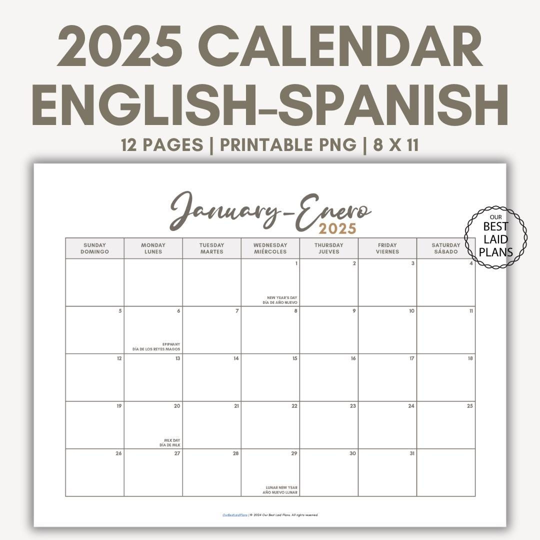 English Spanish Calendar For 2025 Printable Pdf With Holidays with regard to August 2025 Calendar In Spanish