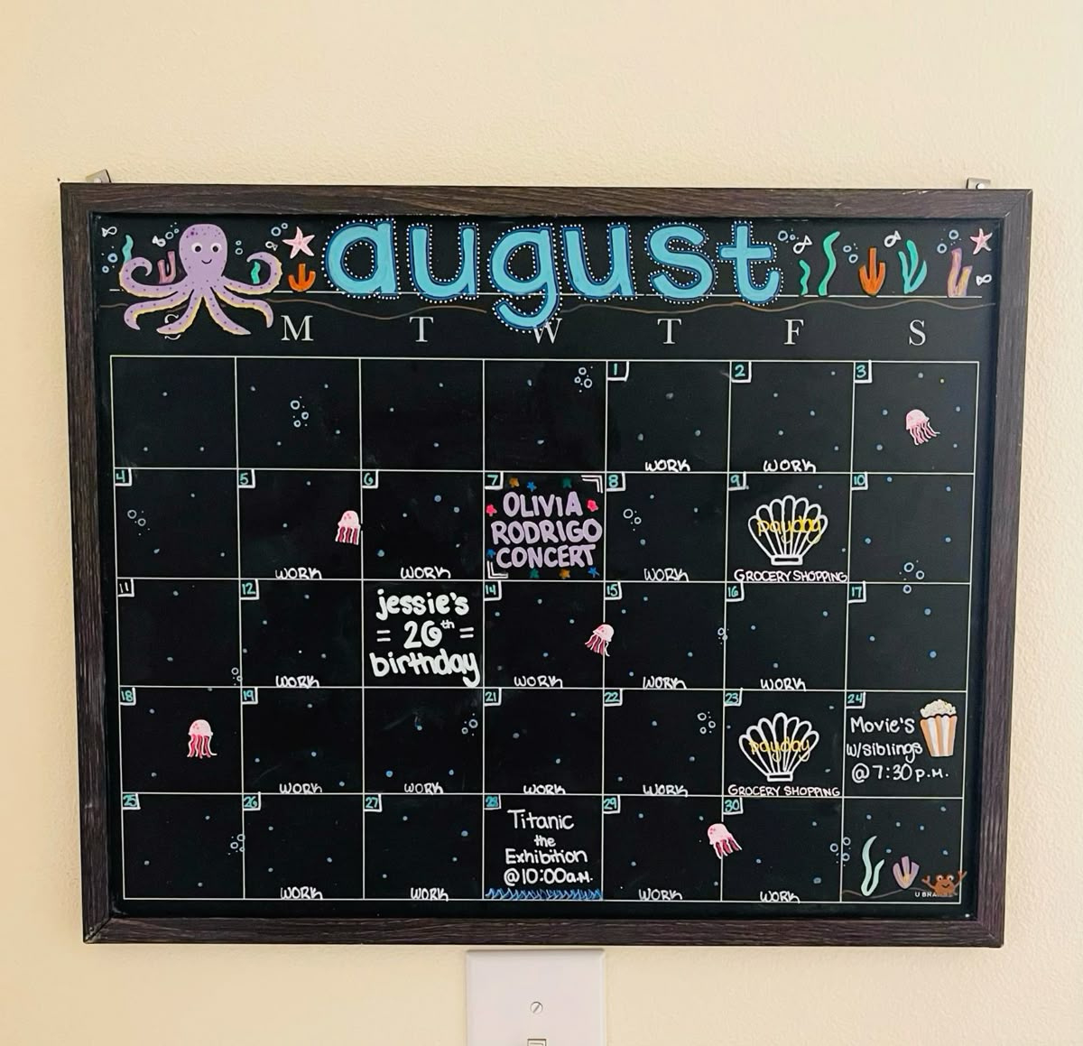 🐠🐙 August Chalkboard Calendar 🐙🐠 pertaining to August 2025 Chalkboard Calendar Ideas