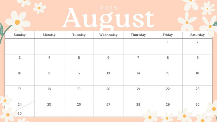 Cute Printable August 2025 Calendar