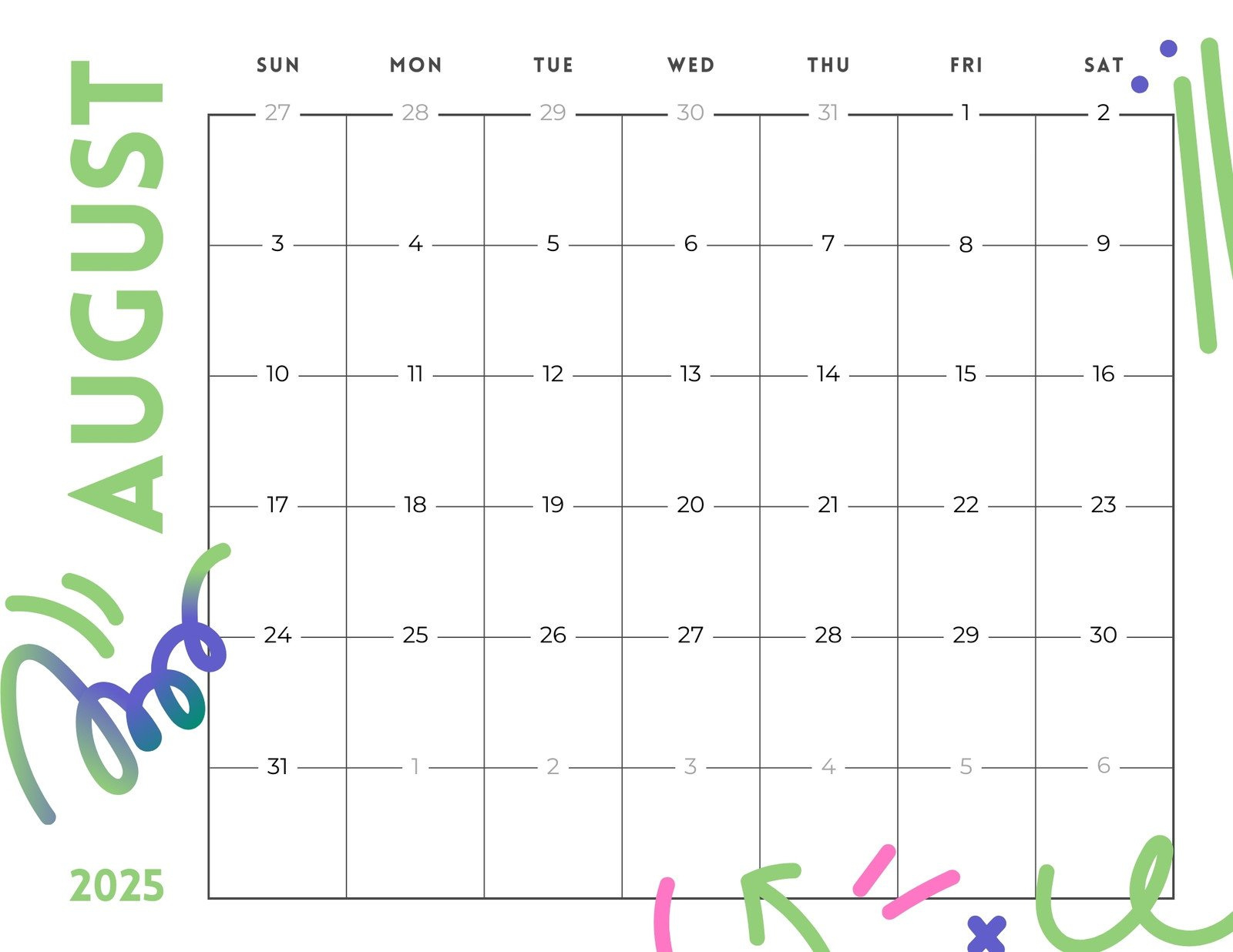 Free Printable August 2025 Calendar Templates | Canva in August 2025 Whiteboard Calendar Ideas