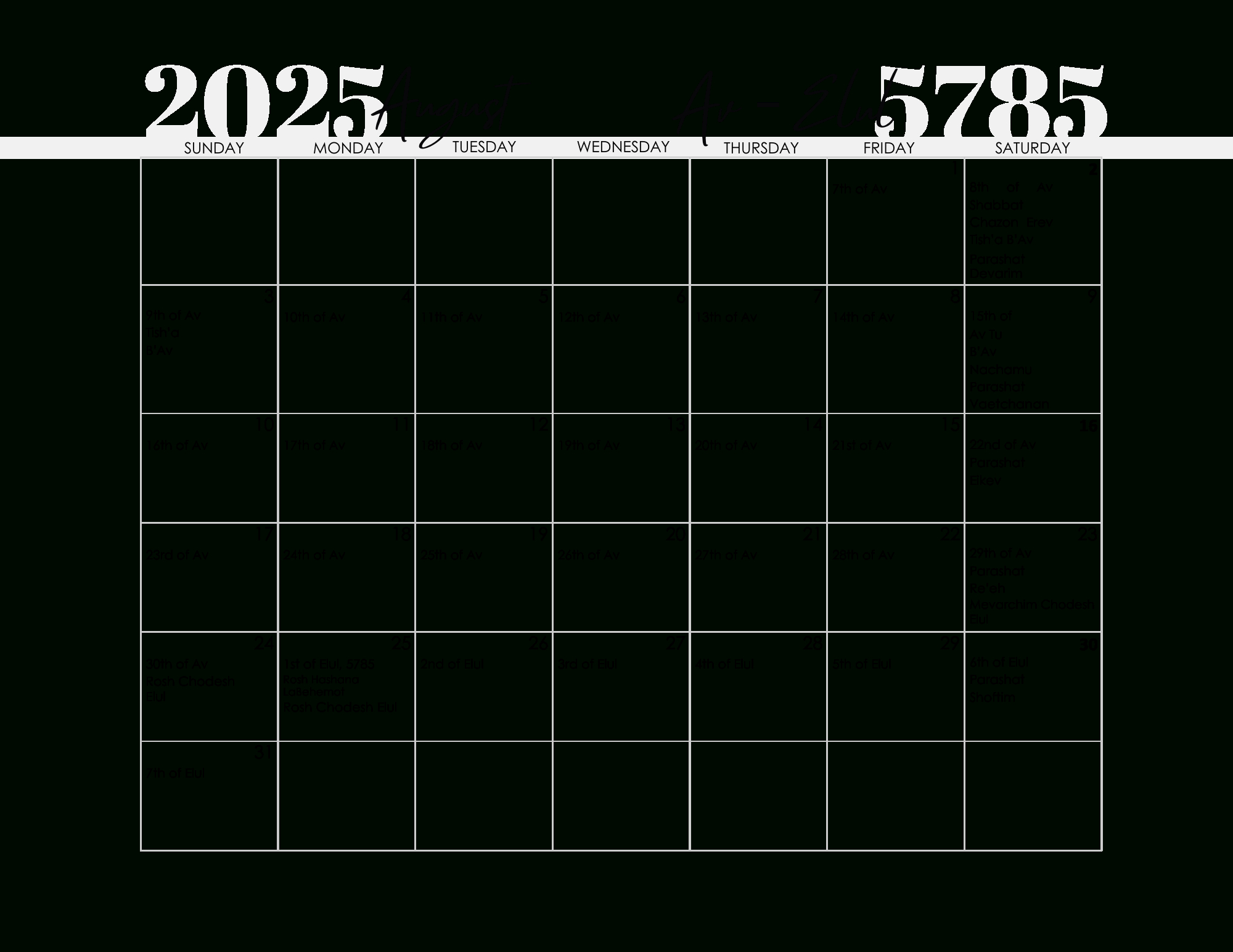 Free Printable Jewish Calendar 2024 And 2025 with August In Hebrew Calendar 2025