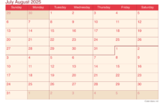 July And August 2025 Printable Calendar inside August To August 2025 Calendar