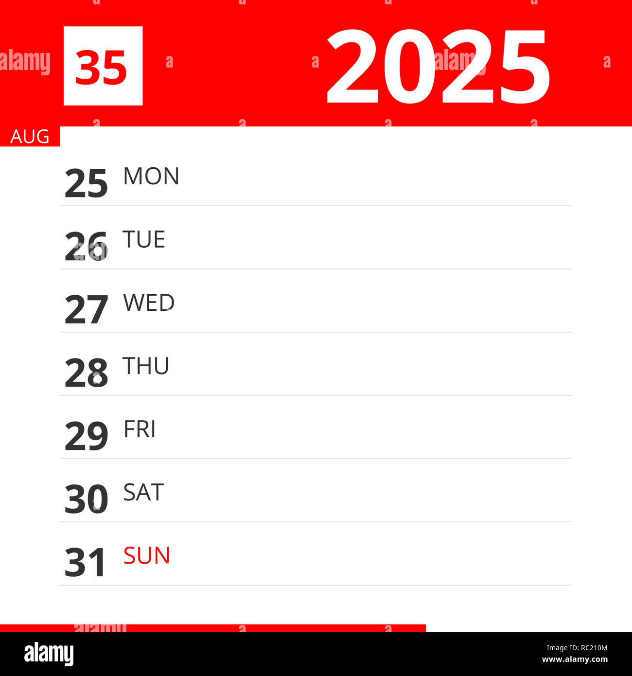 Kalender Planer Für Woche 35 Im Jahr 2025, Endet Am 31. August inside August 31 2025 Calendar